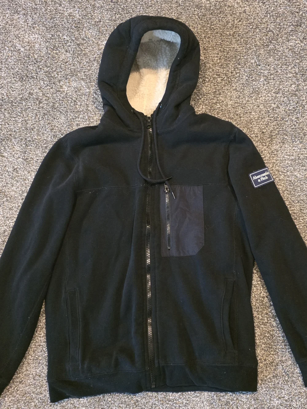 Abercrombie & Fitch Black Hooded Zip Jacket with Sherpa Lining